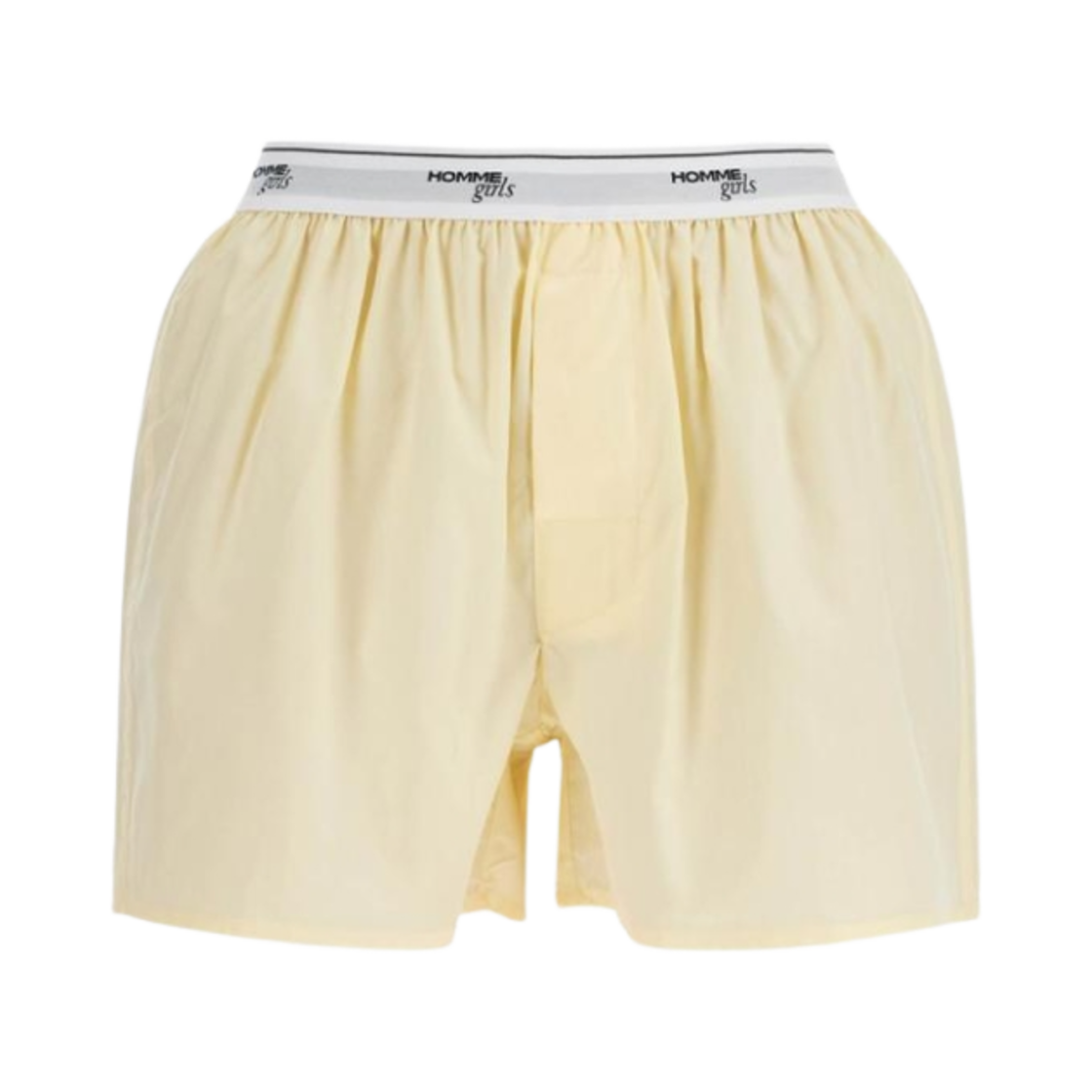 (W) 옴므걸스 하이 웨이스트 코튼 복서 쇼츠 페일 옐로우((W) Homme Girls High Waisted Cotton Boxer Shorts Pale Yellow)