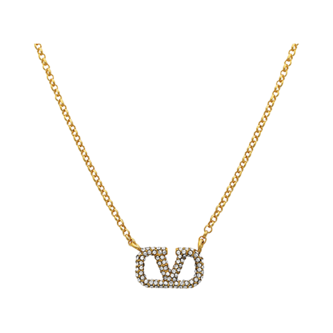 (W) 발렌티노 브이로고 크리스탈 네클리스 골드((W) Valentino Vlogo Crystal Necklace Gold)