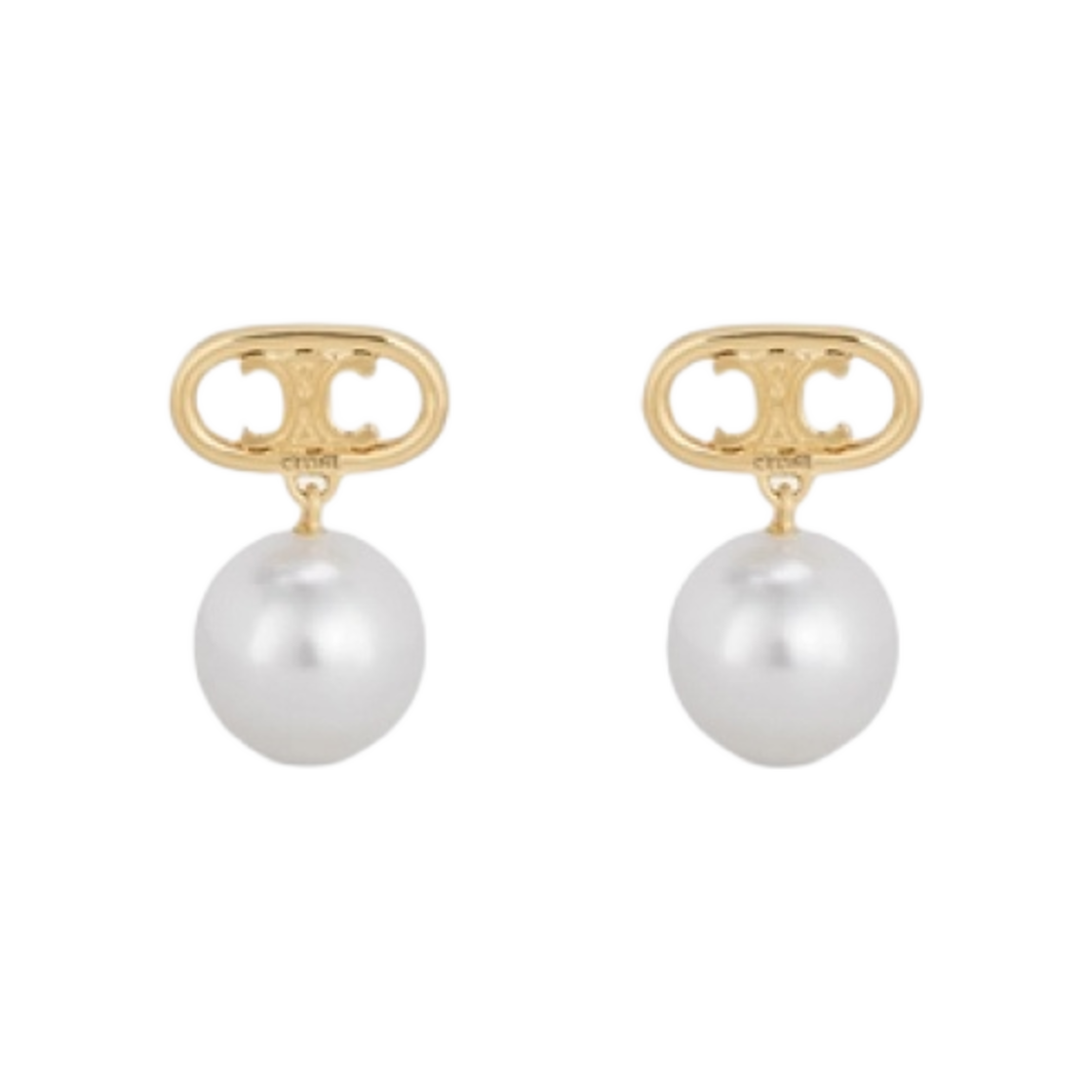 46W796BPE-01GI (W) Celine Triomphe Pearl Earrings in Brass with Gold Finish and Glass Pearls Gold Ivory