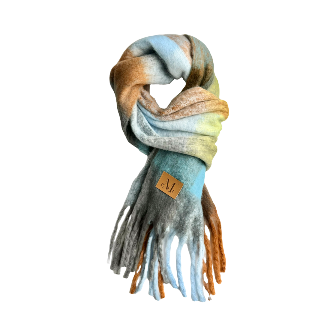 P00000IT_KC MUCENT Signature Muffler Brown Leather Patch Long Khaki Check