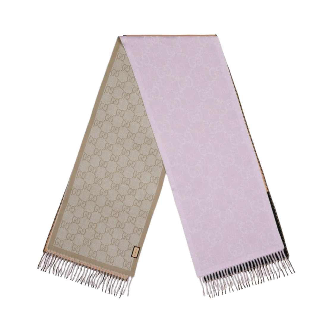 (W) 구찌 GG 울 스카프 베이지 라일락((W) Gucci GG Wool Scarf Beige Lilac) - 2