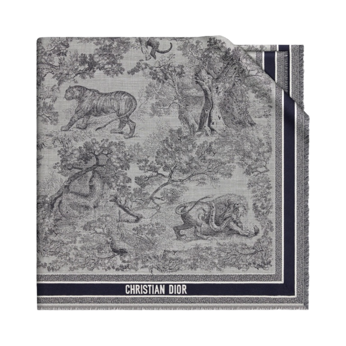 14JOU140I142-C583 (W) Dior Toile De Jouy Shawl Wool Silk Cotton Ivory Blue