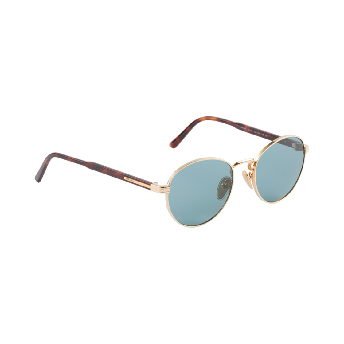 SPRB51-E5AK-FE40K Prada Sunglasses with The Iconic Metal Plaque Lake Blue Lenses
