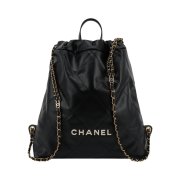 Chanel 22 Backpack Shiny Calfskin & Gold Lacquered Black