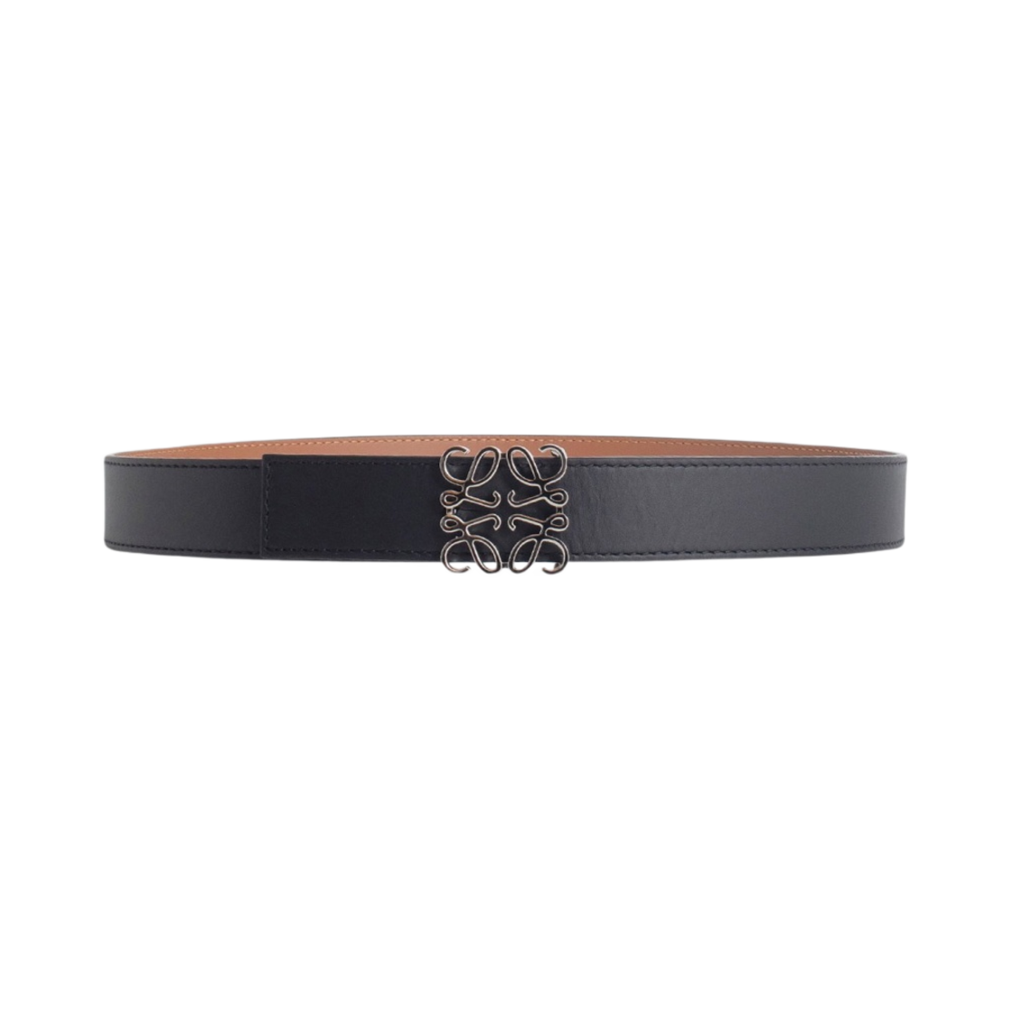 (W) 로에베 스무스 카프스킨 리버시블 아나그램 벨트 블랙 탄 실버((W) Loewe Reversible Anagram Belt in Smooth Calfskin Black Tan Silver) - 1