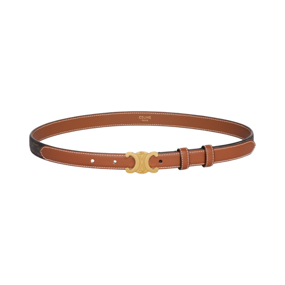 (W) 셀린느 트리옹프 캔버스 & 카프스킨 스몰 트리옹프 벨트 탄((W) Celine Small Triomphe Belt in Triomphe Canvas and Calfskin Tan) - 2