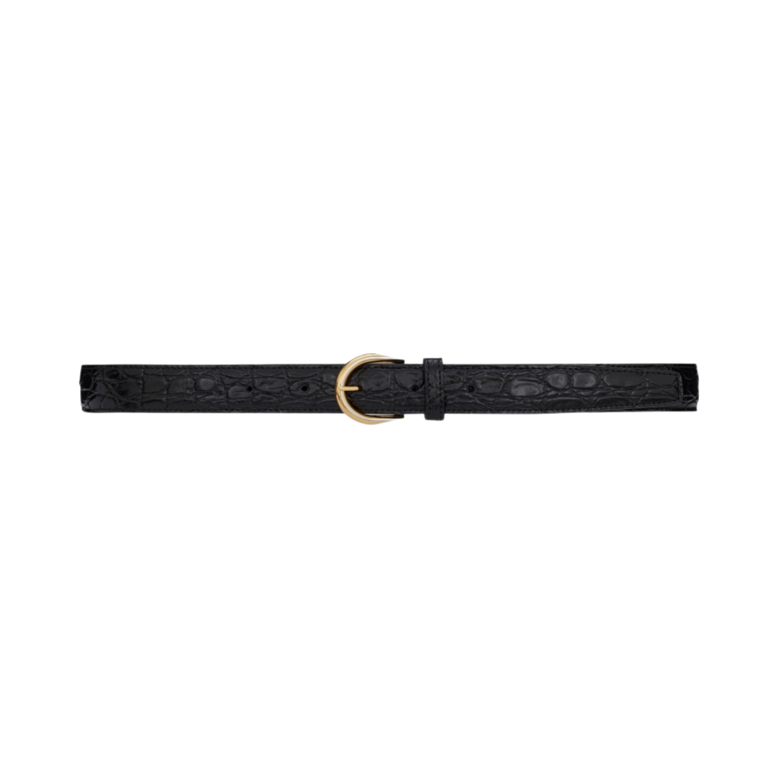 (W) 생로랑 크로와상 드 룬 버클 벨트 크로커다일 엠보스 레더 블랙((W) Saint Laurent Croissant De Lune Buckle Belt in Crocodile-Embossed Leather Black) - 1