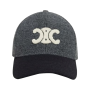 (W) Celine Triomphe Baseball Cap in Wool Grey Black