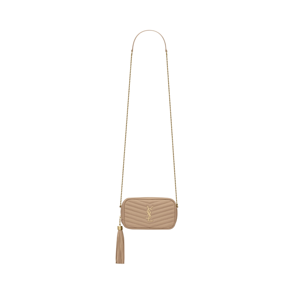 612579-1GF01-2721 Saint Laurent Lou Mini Bag in Quilted Grain De Poudre Embossed Leather Dark Beige