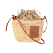 Loewe Pochette Bag In Raffia Anagram Jacquard and Calfskin Natural Tan