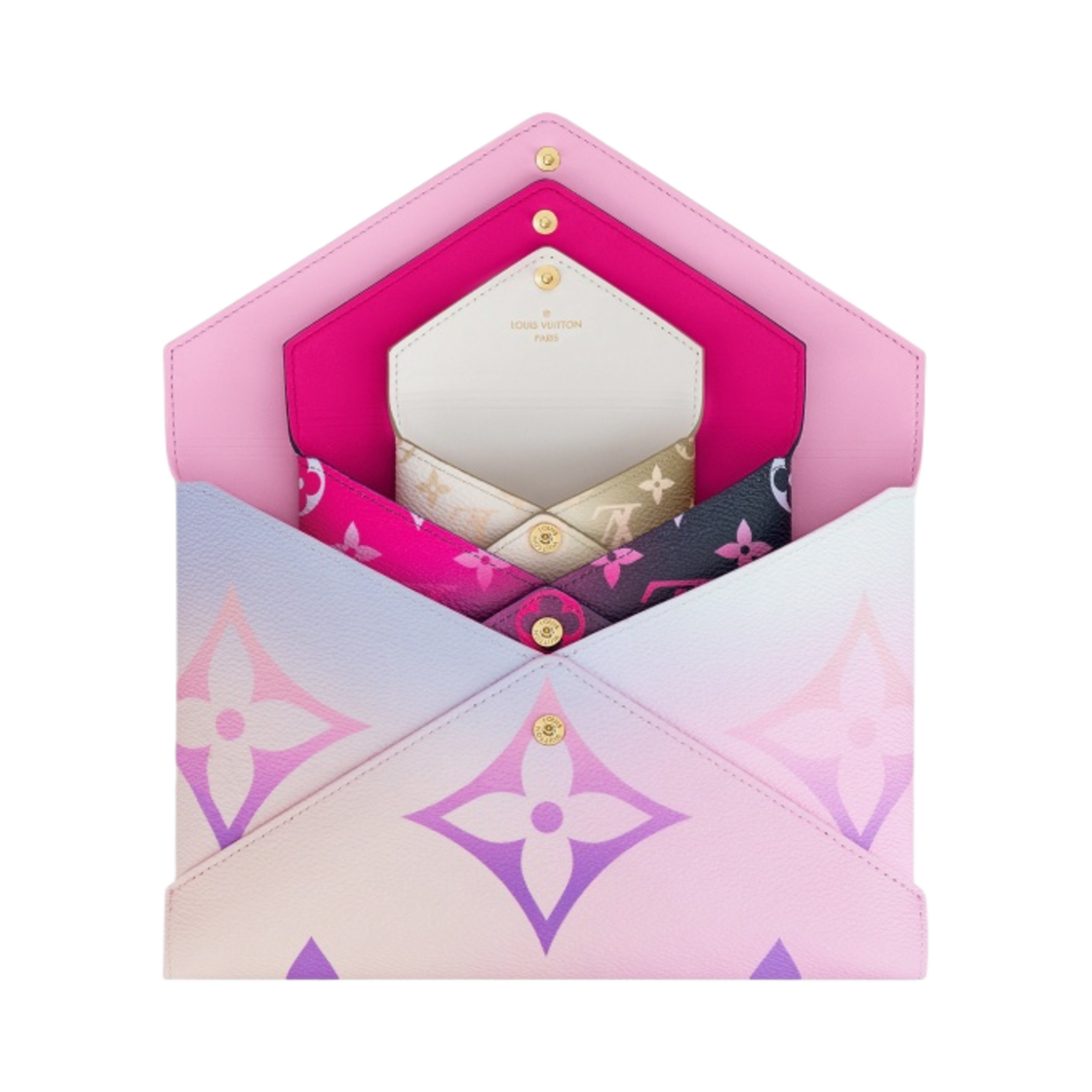 루이비통 모노그램 키리가미 포쉐트 선라이즈 파스텔 미드나잇 푸시아 선셋 카키(Louis Vuitton Monogram Kirigami Pochette Sunrise Pastel Midnight Fuchsia Sunset Khaki) - 4