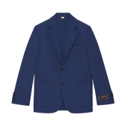 Gucci Wool Twill Formal Jacket with Label Navy