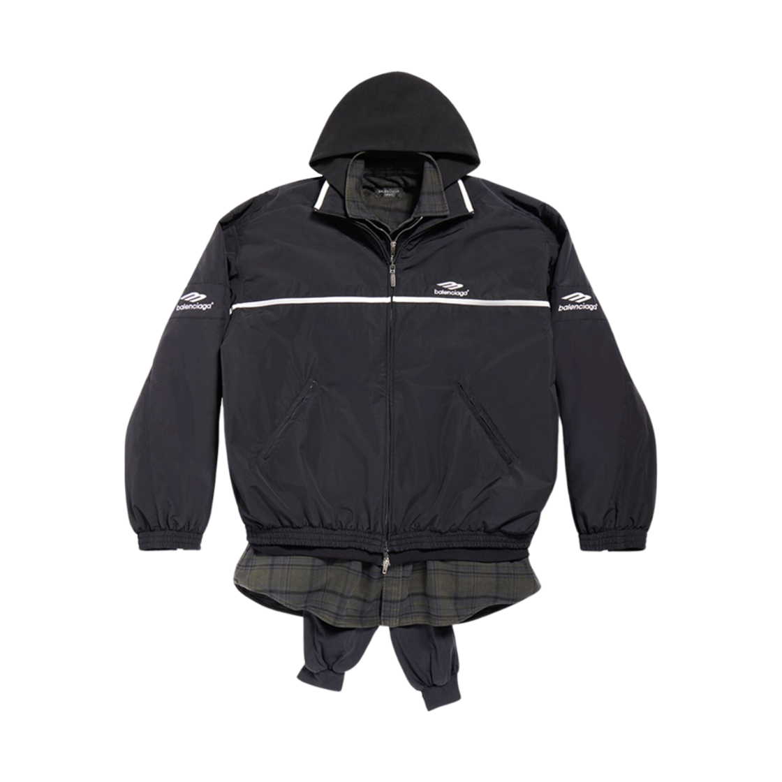 773046TNQ251000 Balenciaga 3B Sports Icon Layered Tracksuit Jacket in Black