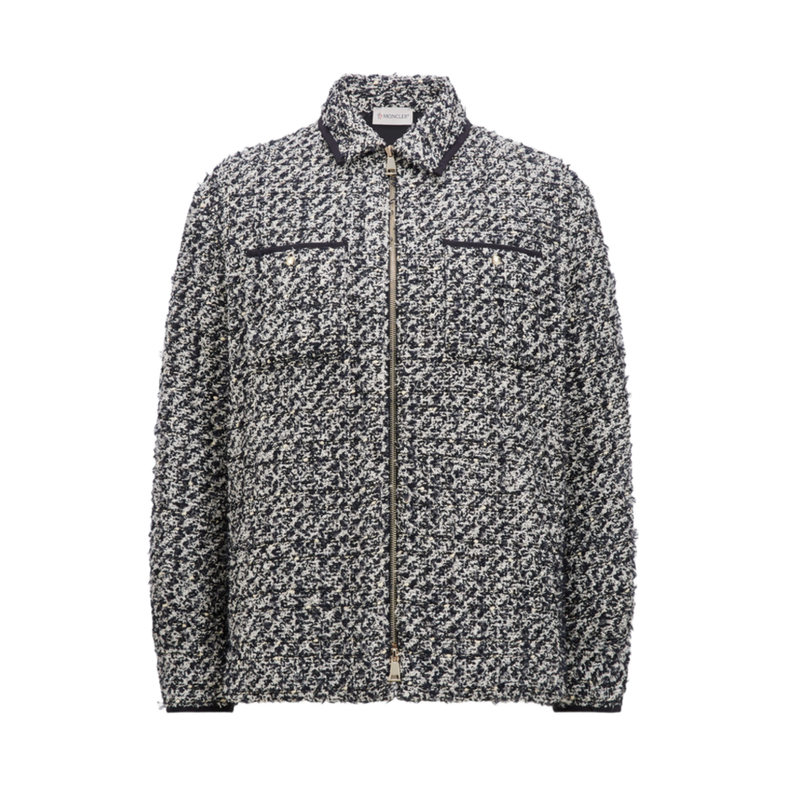 (W) 몽클레르 트위드 다운 셔츠 자켓 블루 화이트 - 25SS((W) Moncler Tweed Down Shirt Jacket Blue White - 25SS) - 1