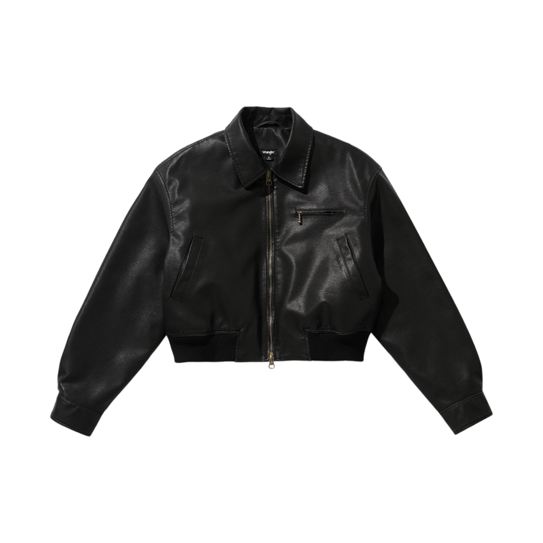 (W) 랭글러 폭스 레더 퀼티드 크롭 자켓 블랙((W) Wrangler Faux Leather Quilted Cropped Jacket Black)