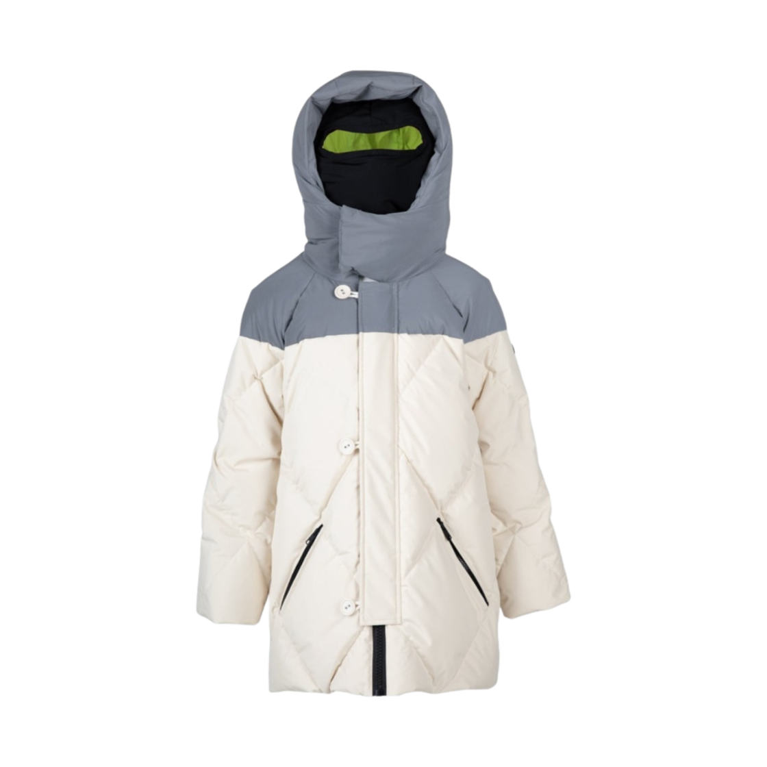 (키즈) AI 라이더스 다이아몬드 퀄팅 바이 머티리얼 퍼피 다운 자켓 샴피뇽((Kids) AI Riders Bi-Material Puffy Down Jacket with Diamond Quilting Champignon)