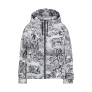 (W) Dior D-Way Windbreaker Technical Taffeta Jacquard with Toile de Jouy Motif White Navy Blue