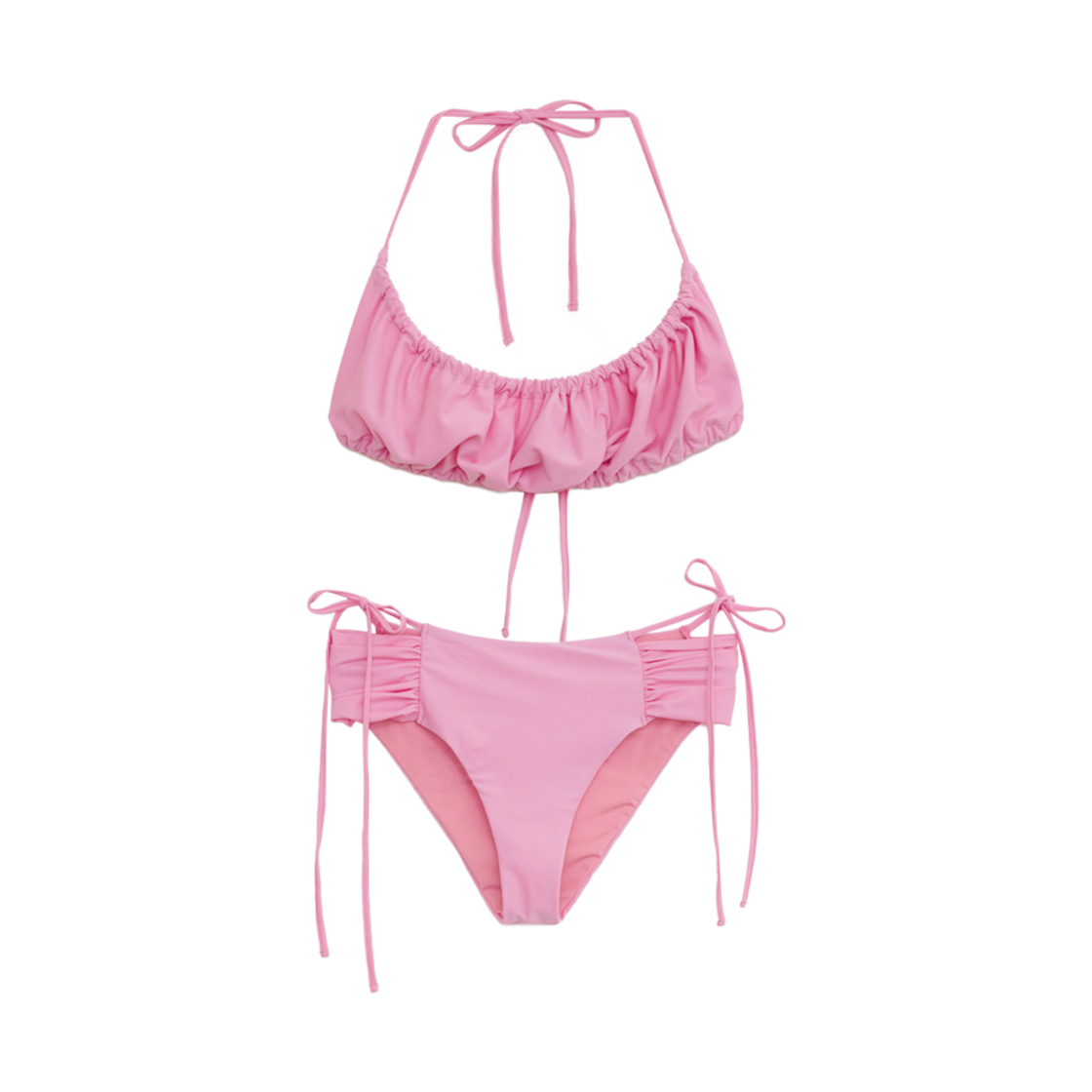 다이애그널 리본 셔링 비키니 핑크