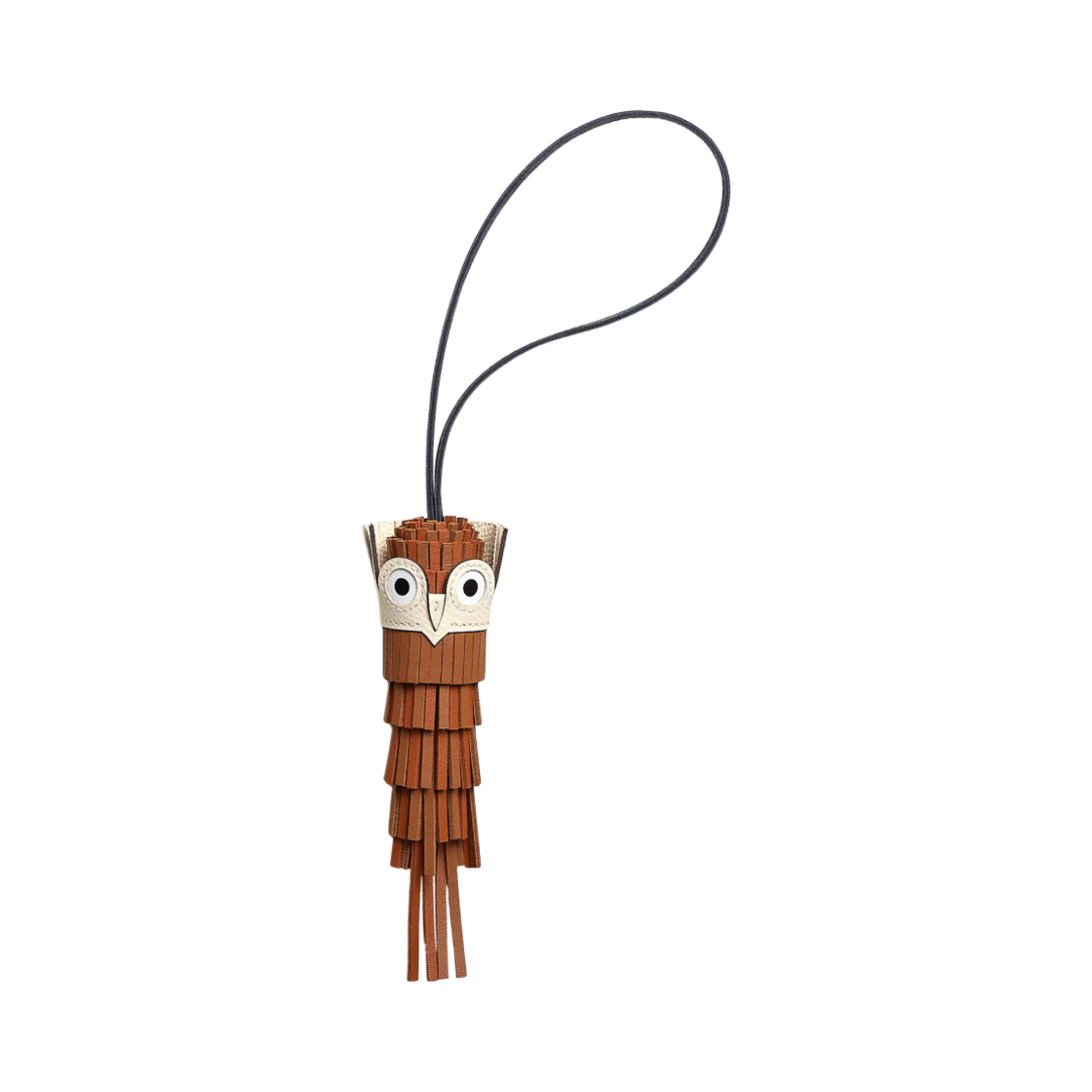 H085001CAAB Hermes Chouette Charm Milo Swift & Gold Pain D’épice Noir Nata Blanc