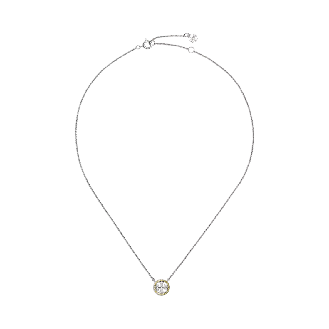 (W) 토리버치 밀러 파베 로고 델리케이트 네클리스 토리 실버 크리스탈((W) Tory Burch Miller Pave Logo Delicate Necklace Tory Silver Crystal) - 1