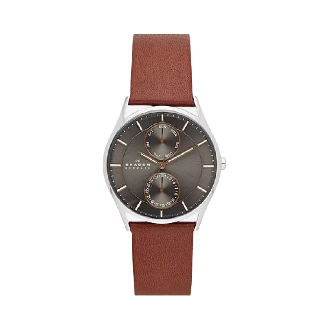 SKW6086 Skagen Holst Quartz Multifunction 40mm Grey Silver Leather Medium Brown