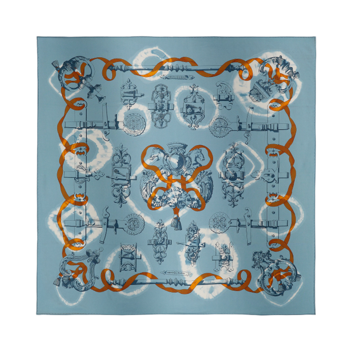 에르메스 페로네리 플랭 솔레이 스카프 80 씨엘 오랑쥬