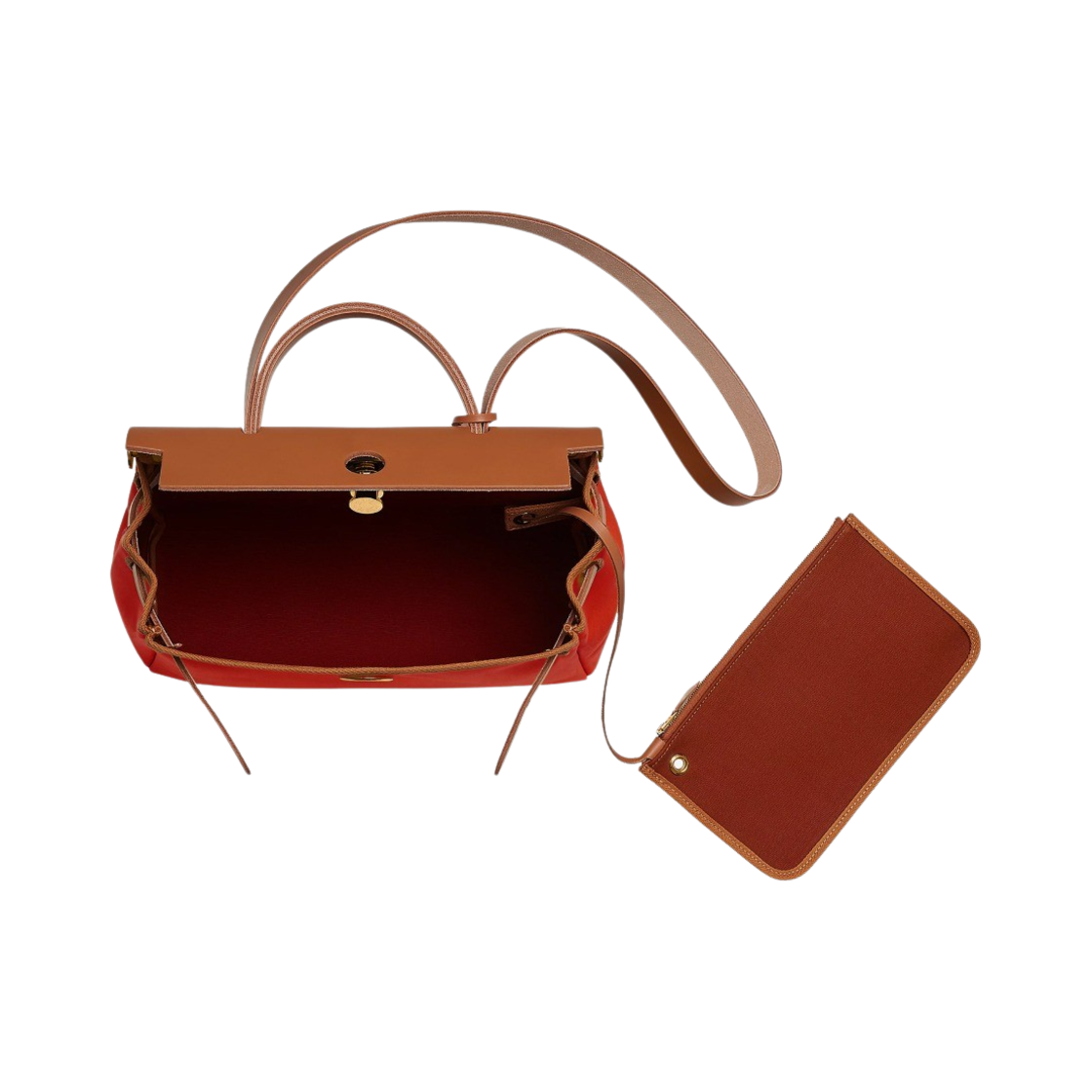 에르메스 에르백 집 31 베르소 백 르투르네 캔버스 & 골드 하드웨어 오랑쥬 메카노 퀴브레 포브(Hermes Herbag Zip 31 Verso Bag Retourne Canvas & Gold Orange Mecano Cuivre Fauve) - 4