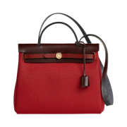 Hermes Herbag Zip 31 Bag Retourne Canvas & Gold Rouge Grenat Noir Rouge Sellier Rouge H