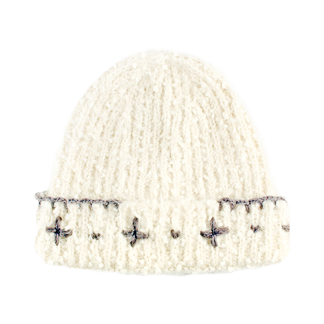 2024FWBEANIE01 Rubati Flower Hand Stitched Beanie Ivory