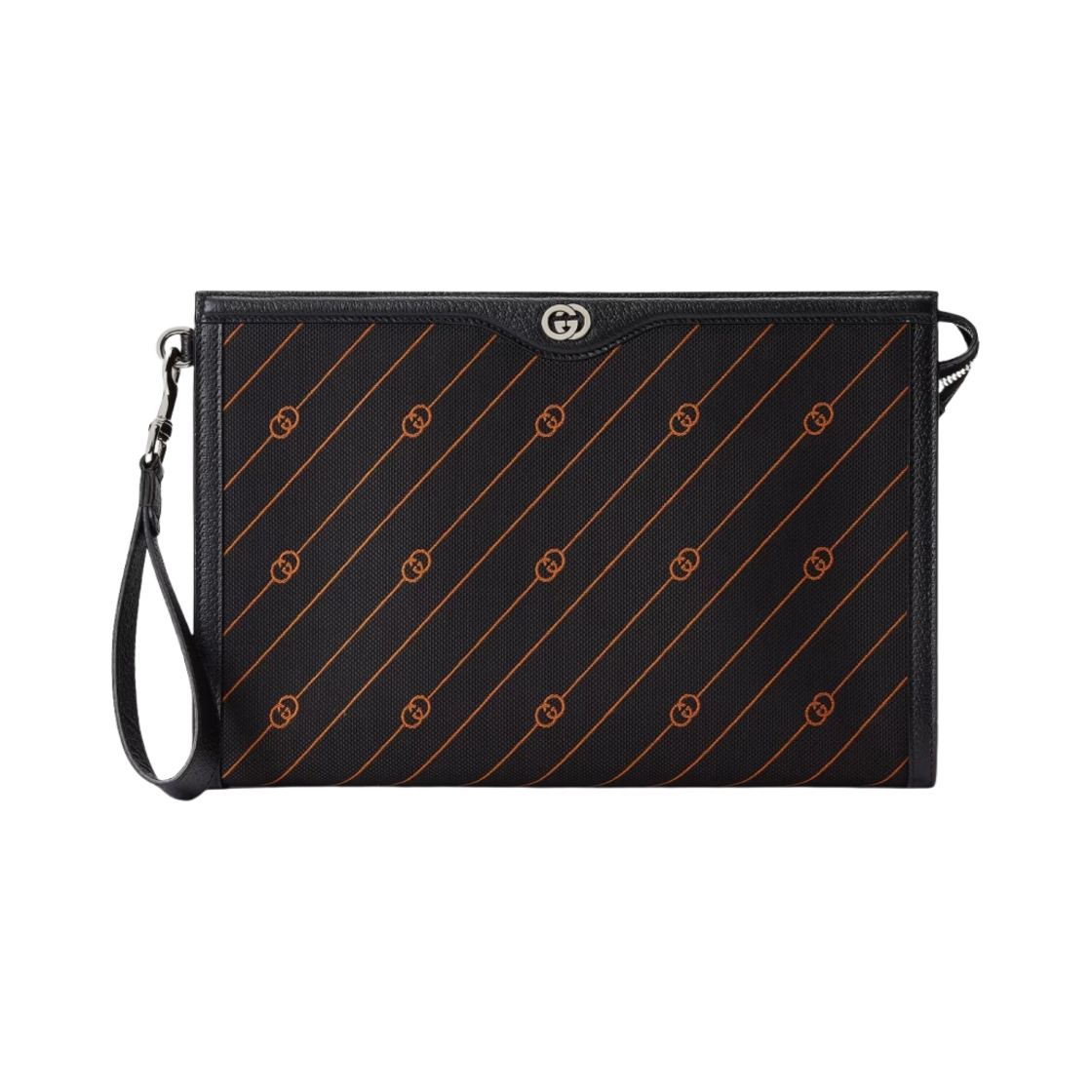 구찌 인터로킹 G 파우치 블랙 오렌지 패브릭(Gucci Interlocking G Pouch Black Orange Fabric) - 1