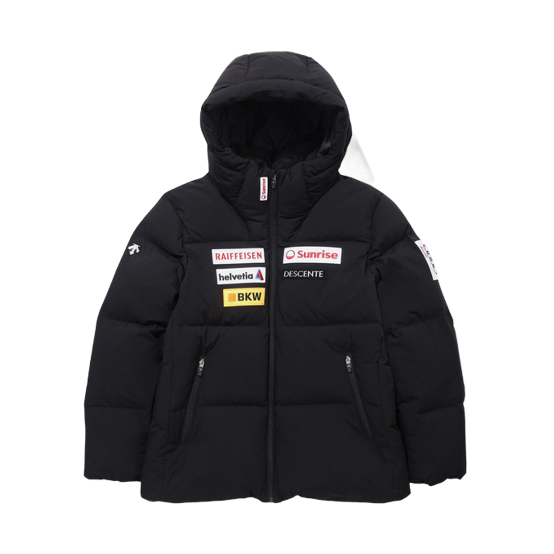 데상트 스위스 스키 오리지널 와펜 후드 다운 자켓 블랙(Descente Swiss Ski Original Wappen Hooded Down Jacket Black)