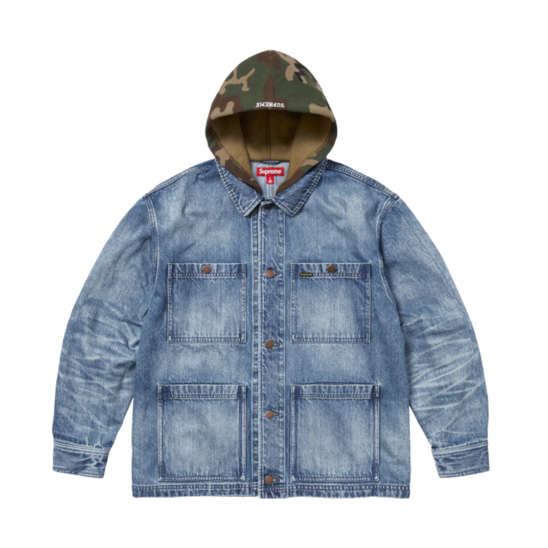 슈프림 원 후드 초어 코트 데님 - 25SS(Supreme Worn Hooded Chore Coat Denim - 25SS) - 1