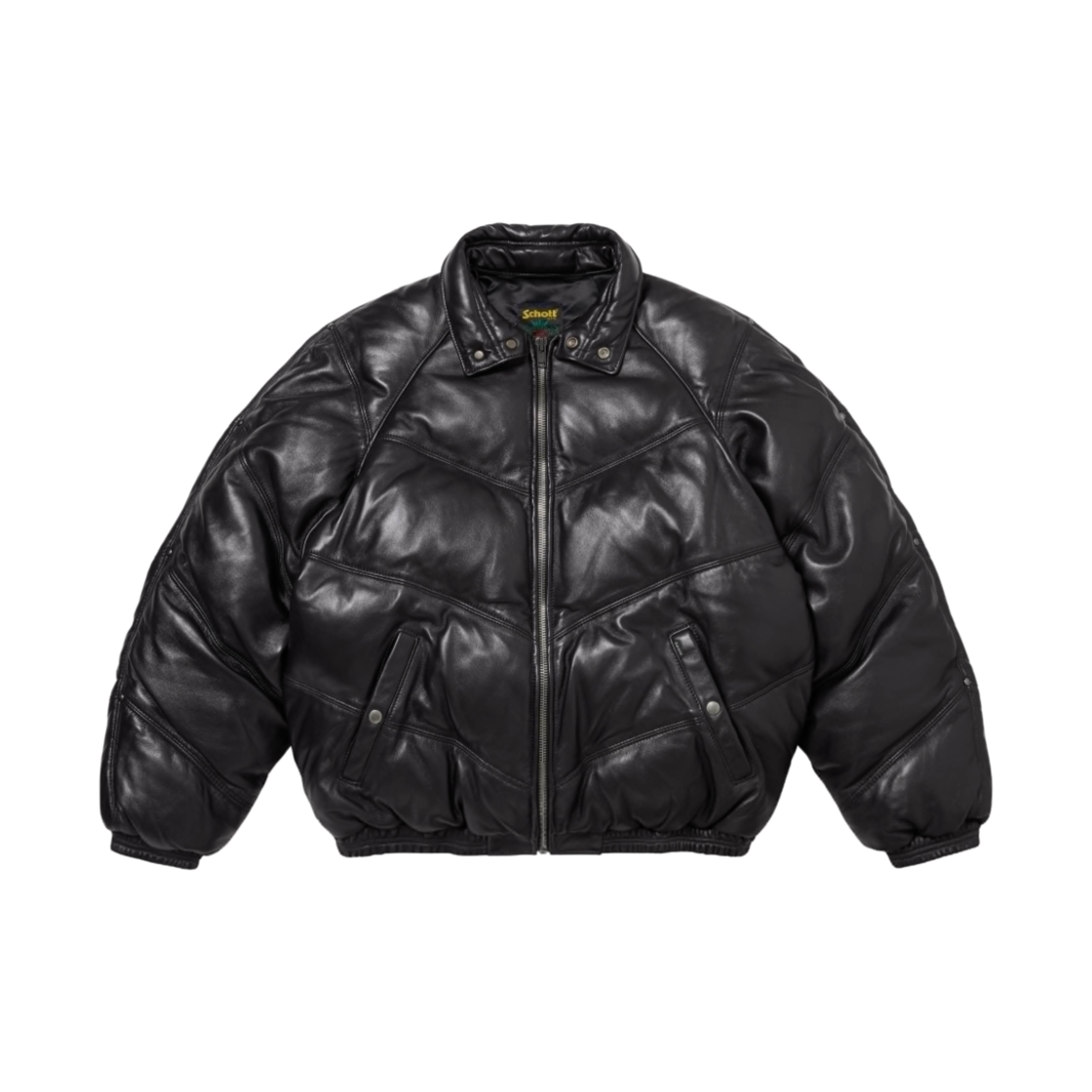 슈프림 x 쇼트 쉐브론 레더 다운 퍼퍼 자켓 블랙 - 24FW(Supreme x Schott Chevron Leather Down Puffer Jacket Black - 24FW) - 3