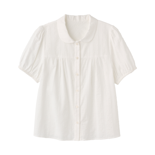 WBE2L03520WH General Idea Woman Round Collar Puff Blouse White