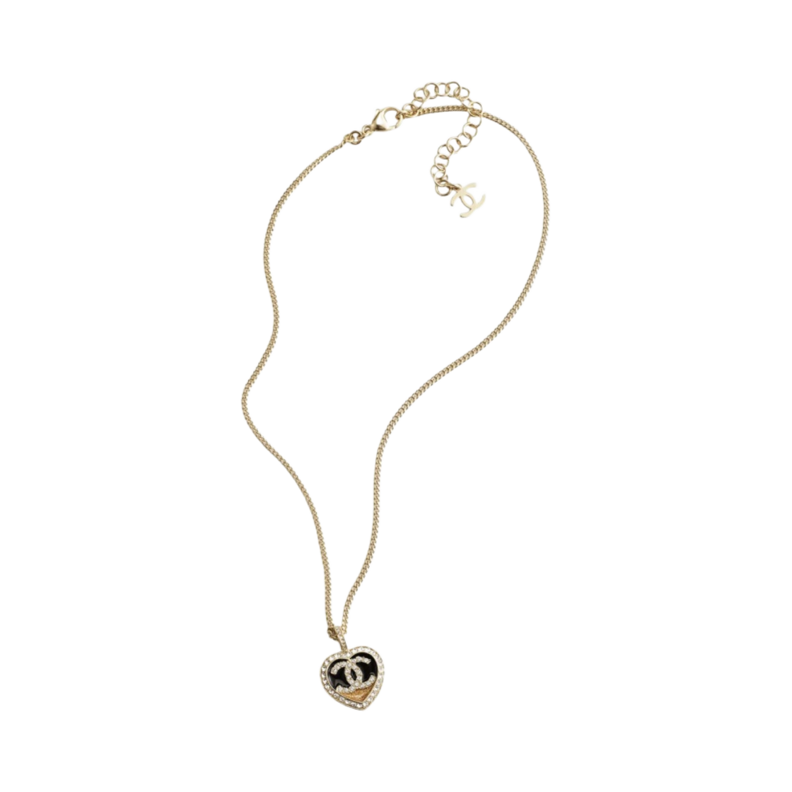 (W) 샤넬 펜던트 네클리스 메탈 스트라스 & 골드 블랙 다크 골드 크리스탈((W) Chanel Pendant Necklace Metal Strass & Gold Black Dark Gold Crystal) - 1