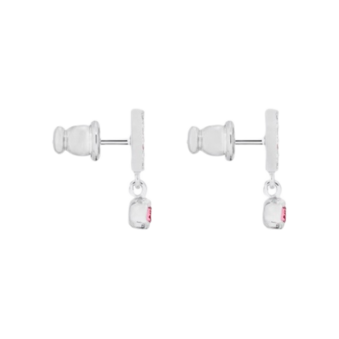 (W) 디올 쁘띠 CD 스터드 이어링 팔라듐 피니쉬 메탈 앤 핑크 크리스탈((W) Dior Petit Cd Stud Earrings Palladium-Finish Metal and Pink Crystals) - 3