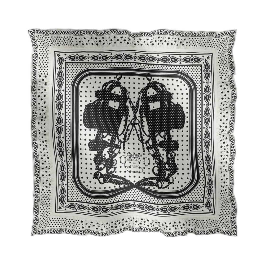 (W) 에르메스 브라이드 드 갈라 아 포아 스카프 70 블랑 누아((W) Hermes Brides de Gala a Pois Scarf 70 Blanc Noir)