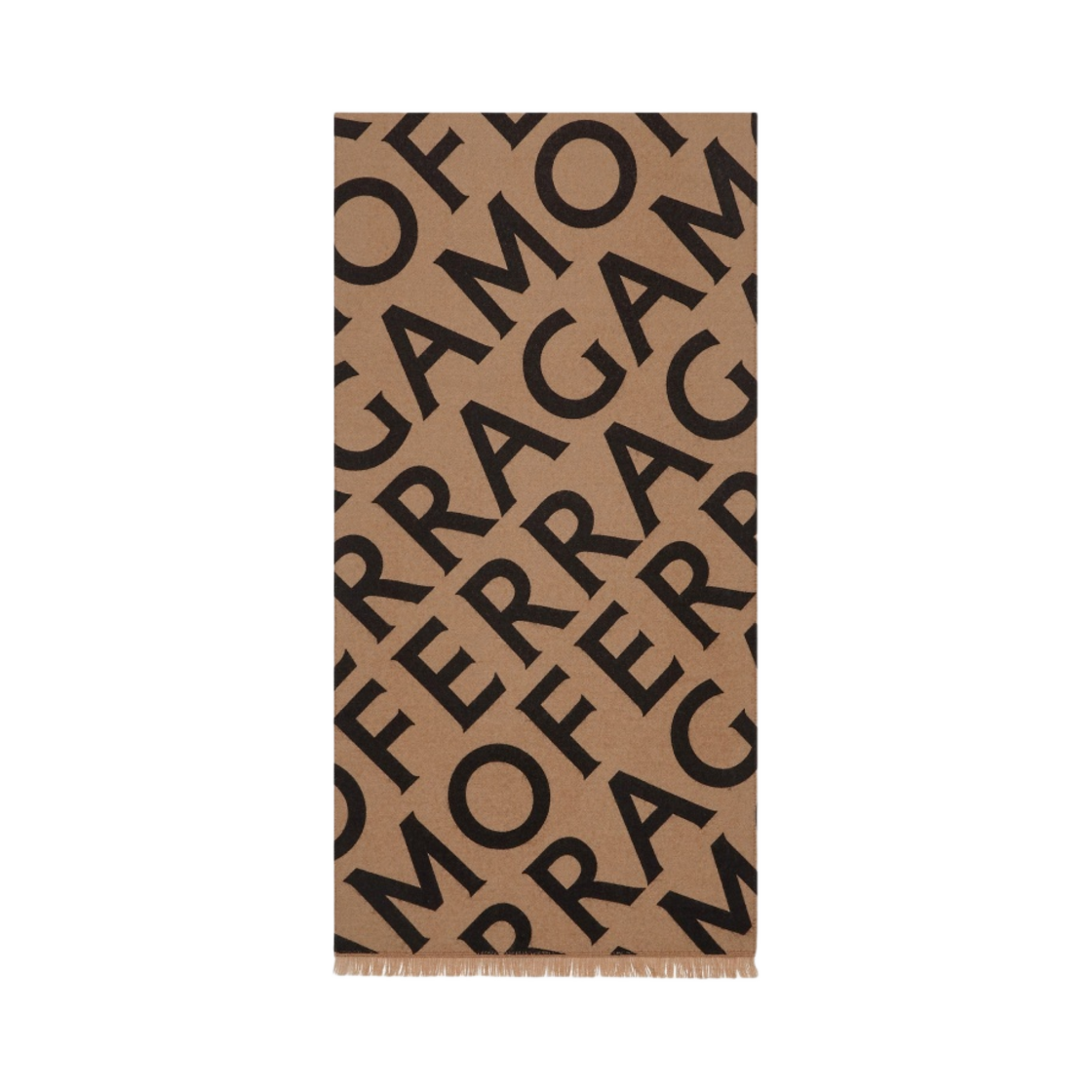 320795-770198 (W) Ferragamo Double Scarf with Lettering Black Camel Beige