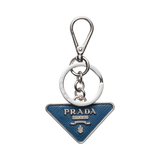 Prada Saffiano Leather and Metal Keychain Aviator Blue