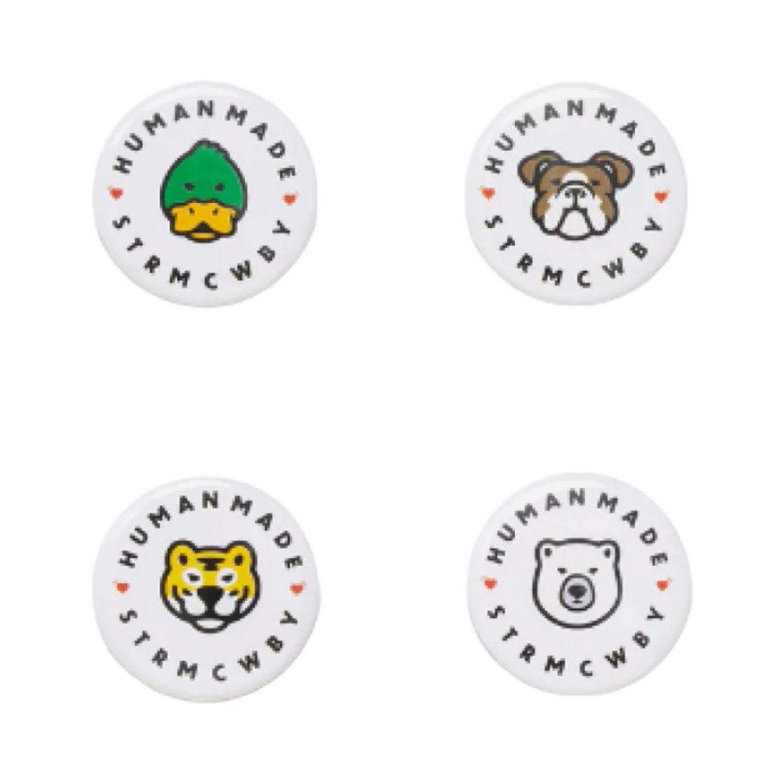 휴먼 메이드 애니멀 배지 세트 스몰 화이트 (4개입)(Human Made Animal Badge Set Small White (4 Pack))