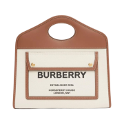 Burberry Small Two-Tone Canvas and Leather Pocket Tote Bag Natural Malt Brown