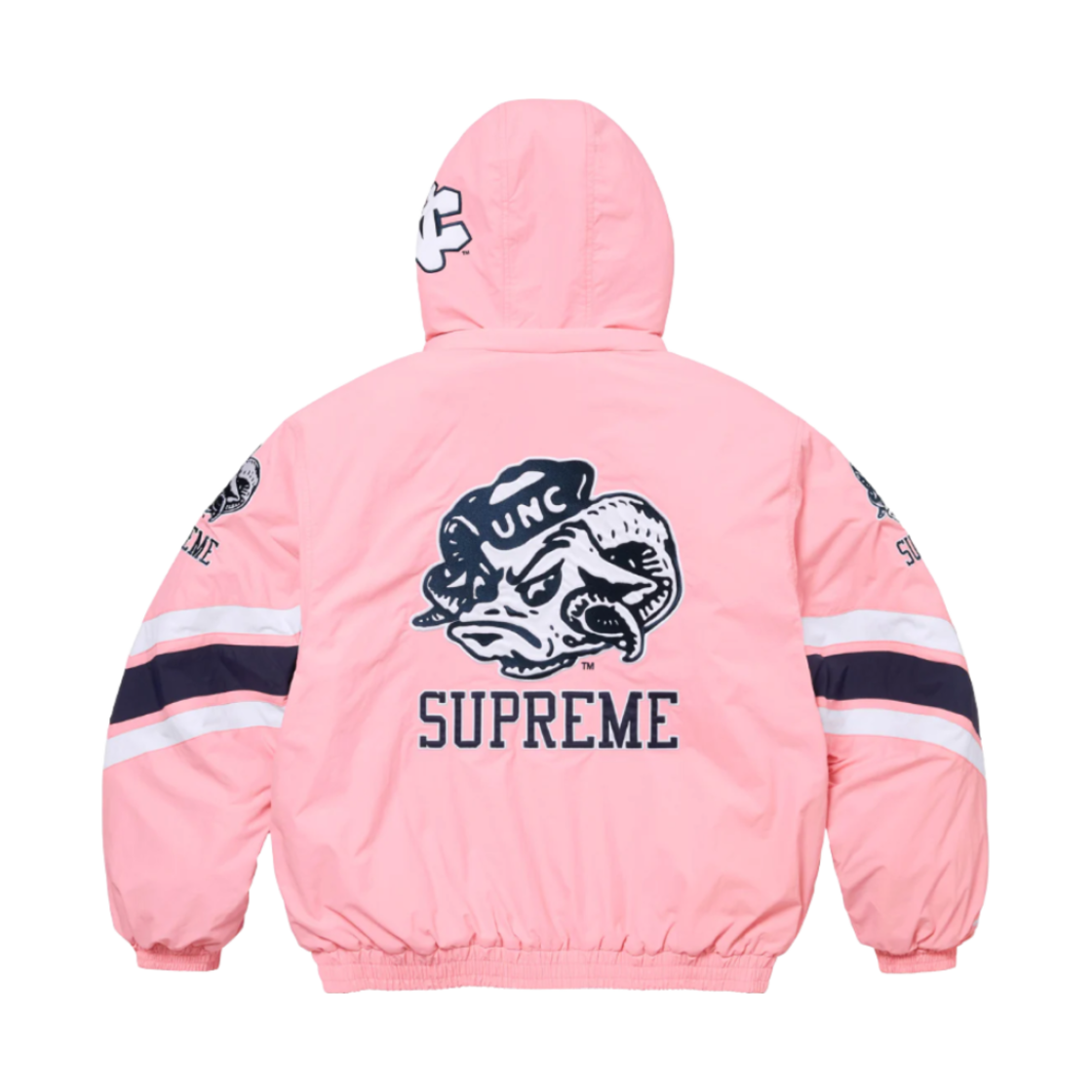 슈프림 미첼 & 네스 NCAA 후드 스타디움 자켓 핑크 - 24FW(Supreme Mitchell & Ness NCAA Hooded Stadium Jacket Pink - 24FW)