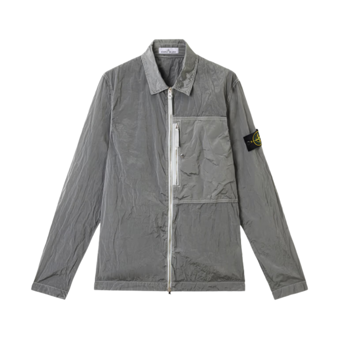 스톤 아일랜드 1200005 나일론 메탈 포켓 투웨이 지퍼 에코닐 오버셔츠 펄 그레이 - 25SS(Stone Island 1200005 Nylon Metal in Econyl Overshirt with Pocket and Two-Way Zipper Pearl Grey - 25SS)