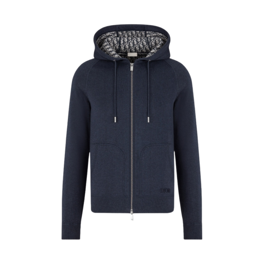 113M221AT225-C585 Dior Track Jacket Navy Blue Knit Cashmere