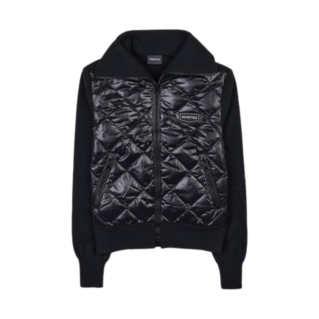 VDDJ35135-BKS Duvetica Logo Patch Diamond Quilted Sweat Cardigan Black