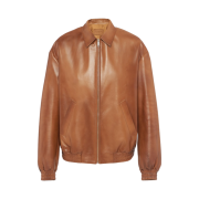 Prada Oversized Nappa Leather Bomber Jacket Caramel