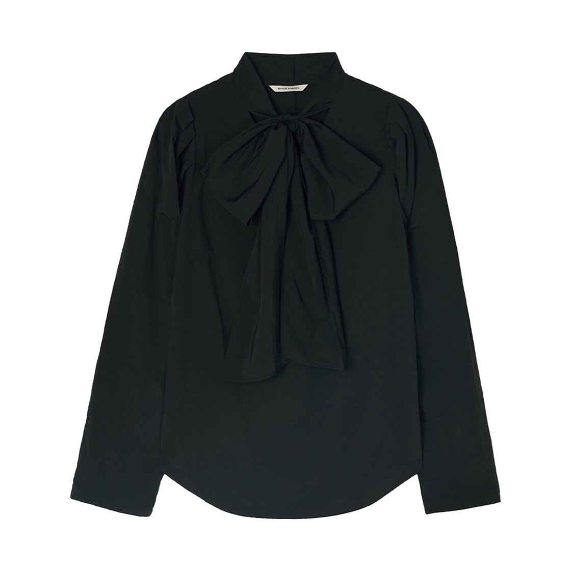 비뮤즈맨션 리본 포인트 스카프 블라우스 블랙(BEMUSE MANSION Ribbon Point Scarf Blouse Black)