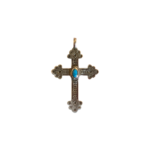 2503Pendant60 The Guys X Rendoe 925 Silver Cross Turquoise Pendant 60cm