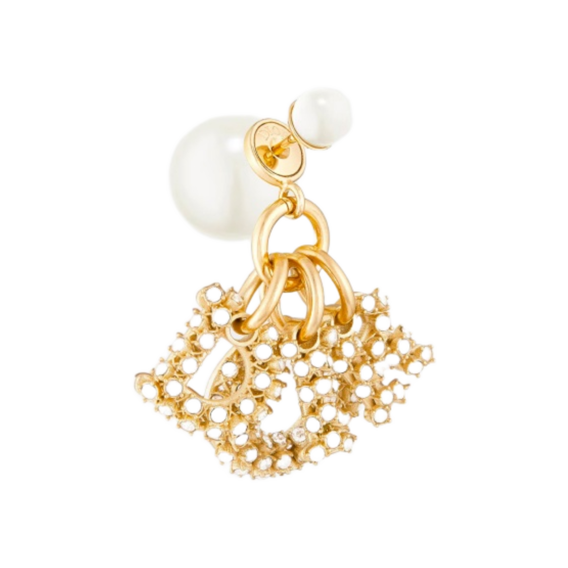 (W) 디올 트리발 이어링 골드 피니쉬 메탈 화이트 레진 펄 실버 톤 크리스탈((W) Dior Tribales Earring Gold Finish Metal White Resin Pearls Silver Tone Crystals) - 1