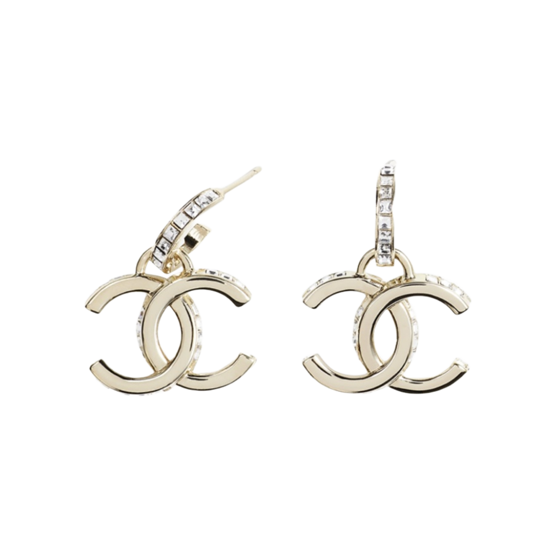(W) 샤넬 펜던트 이어링 메탈 스트라스 & 골드 크리스탈((W) Chanel Pendant Earrings Metal Strass & Gold Crystal) - 1